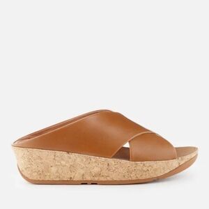 FitFlop Women's Kys Slide Brown Patent Leather Sandals Sz 6